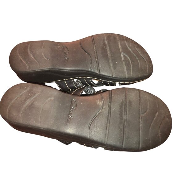 Clarks Womens Black Leather Strappy Slide Sandals With Stitch Detailing Size 7.5 - Picture 13 of 16